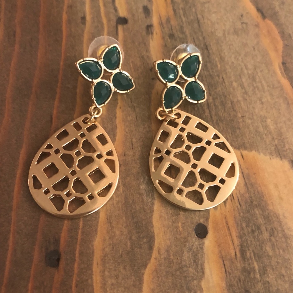 Green stone drop earrings